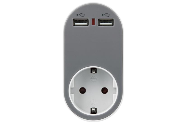 eurolamp адаптер с 1 гнездо 2usb порта и защита сив