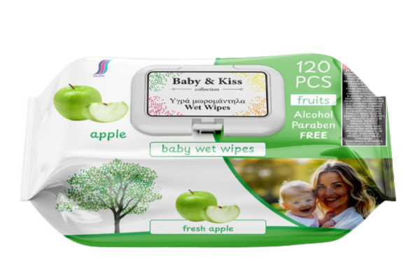 мокри кърпи baby kiss fruits ябълка 120бр/пак