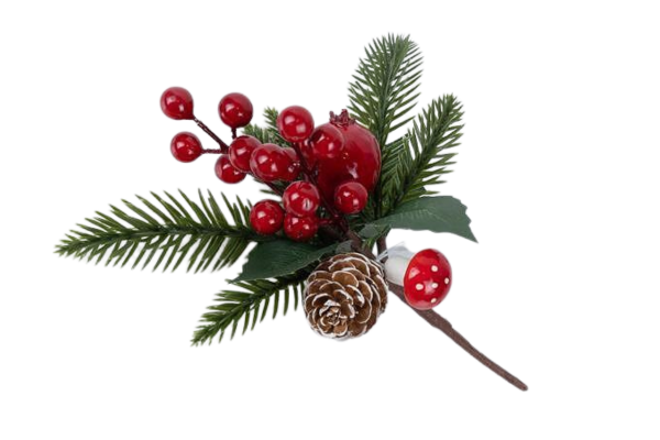 клонка с червени плодове,ябълка и шишарка 20см