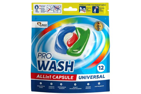 капсули за пране pro wash универсал 12бр