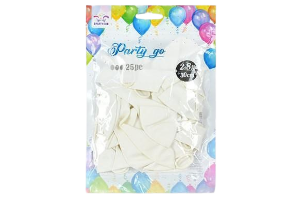 partygo балони цвят бял, размер 30 см, 25бр