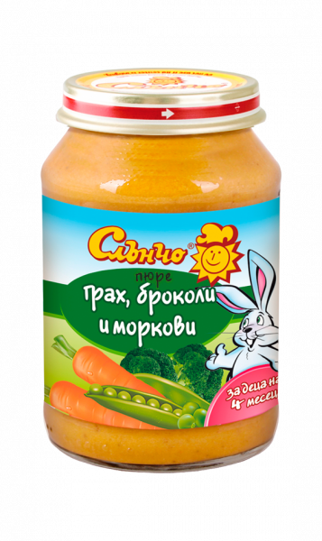 Пюре Слънчо Грах, Броколи и Моркови - 190гр.