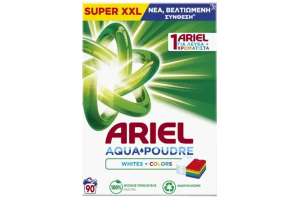 суха прах за пране ariel 90пр 5.85кг за бяло и цветно