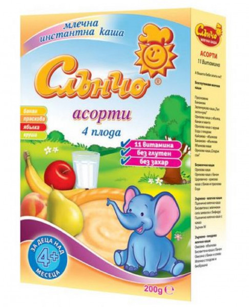 плодово млечна каша асорти слънчо - 200 гр.