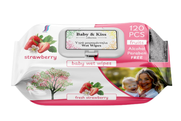 мокри кърпи baby kiss fruits ягода 120бр/пак