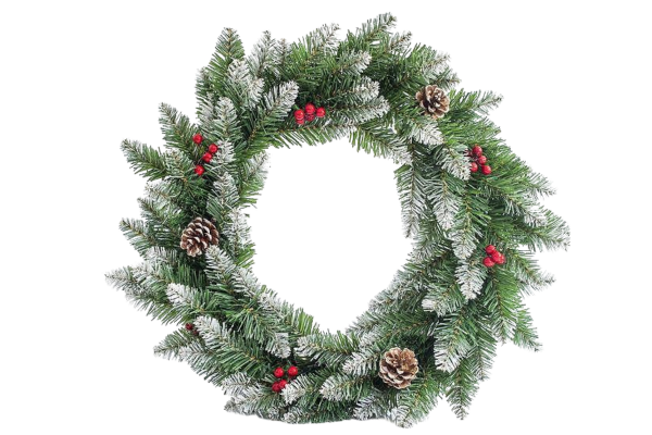 венец снежен с червени боровинки и шишарки 50см